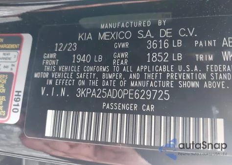 2023 Kia Rio S from USA, damaged, VIN 3KPA25AD0PE629725